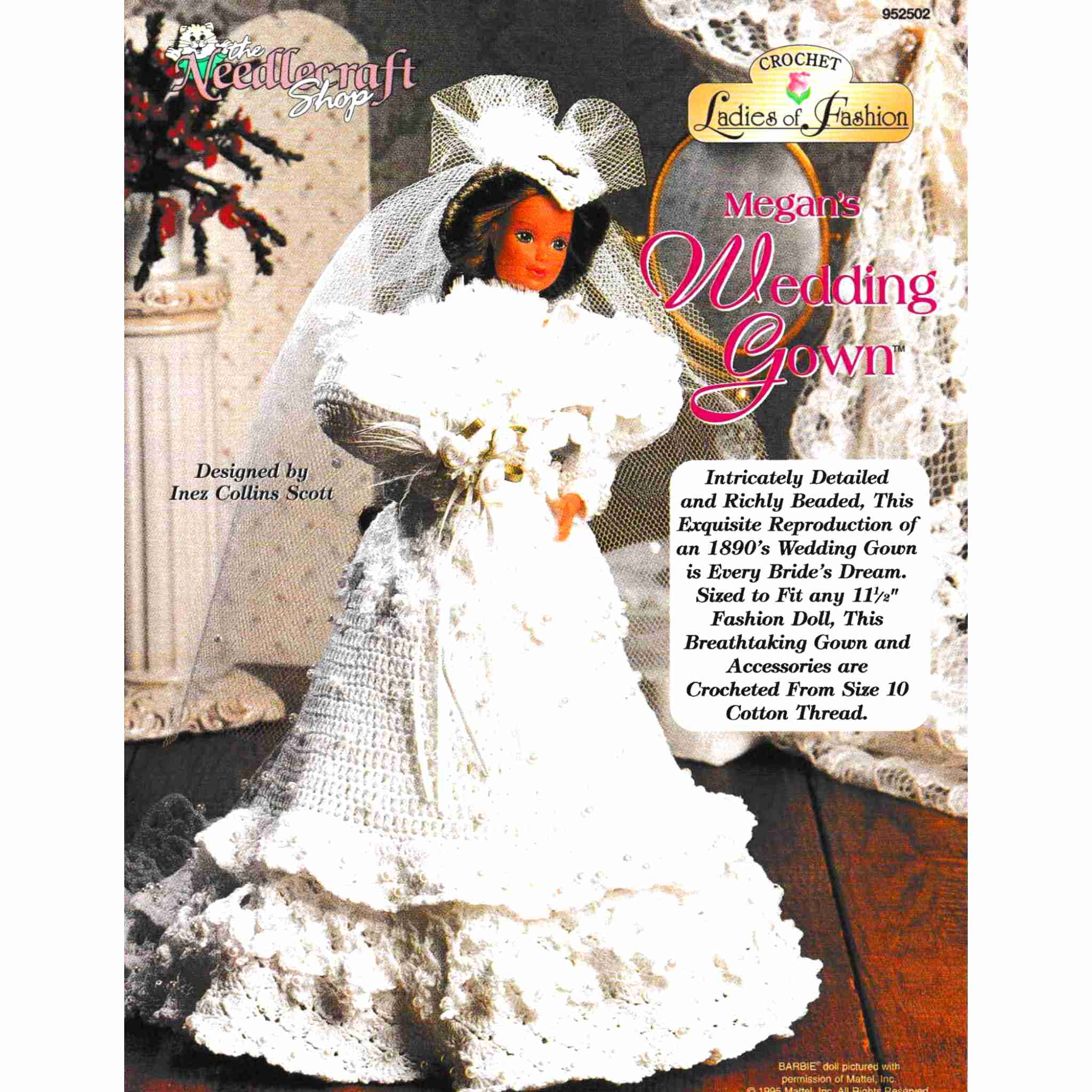 Megan's Wedding Gown Ladies of Fashion Doll Dress Vintage Crochet Pattern Cardinal House Stitches Megan's Wedding Gown Ladies of Fashion Doll Dress Vintage Crochet Pattern Cardinal House Stitches