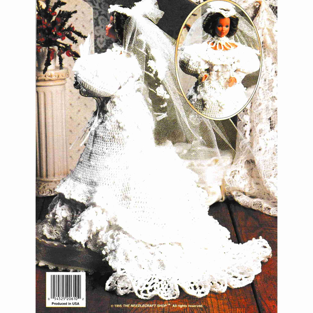 Vintage Fashion Doll Dress Thread Crochet Pattern: Ladies of Fashion, Megan's Wedding Gown. Intricately detailed and richly beaded, this exquisite reproduction of an 1890's wedding gown is every bride's dream. Crocheted using size-10 cotton for an 11-½" fashion doll.