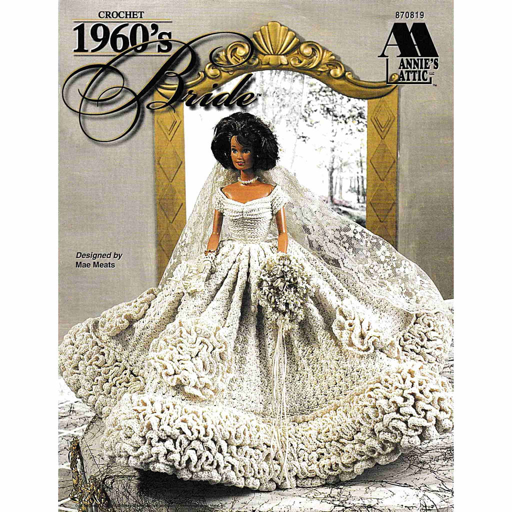 Vintage Thread Crochet Pattern Booklet: 1960s Bride. 11-½" fashion doll thread crochet dress pattern.