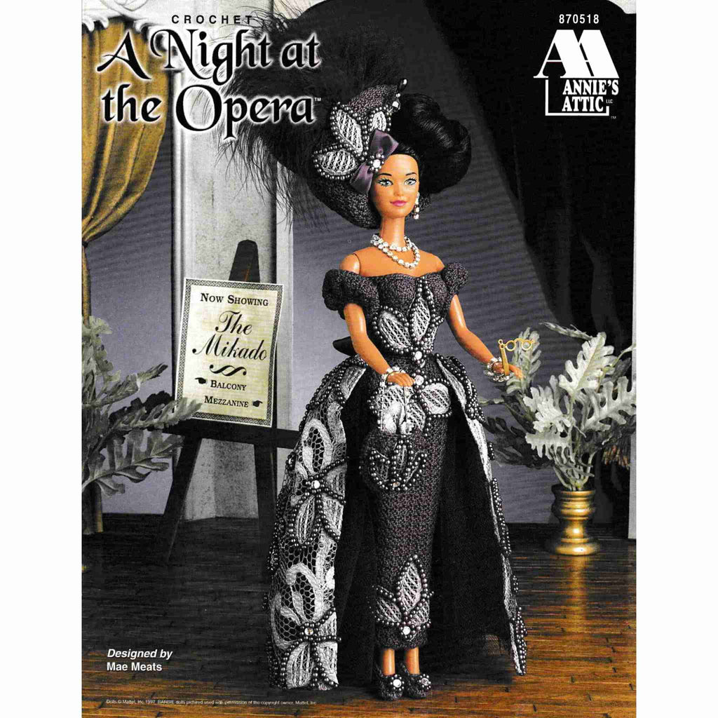 Vintage Thread Crochet Pattern Booklet: A Night at the Opera. 11-½"-size fashion doll thread crochet dress pattern.