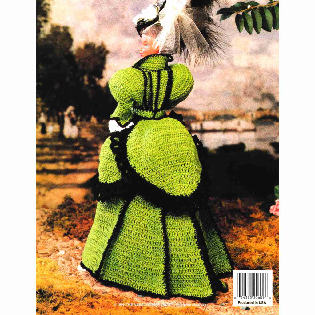 Vintage Crochet Pattern: Ladies of Fashion, Abigail's Walking Suit. Fashionable during the 1800's, this elegant emerald green jacket and skirt, richly trimmed in velvety black, is crocheted from size 10 cotton thread and designed to fit any 11-½" fashion doll. 