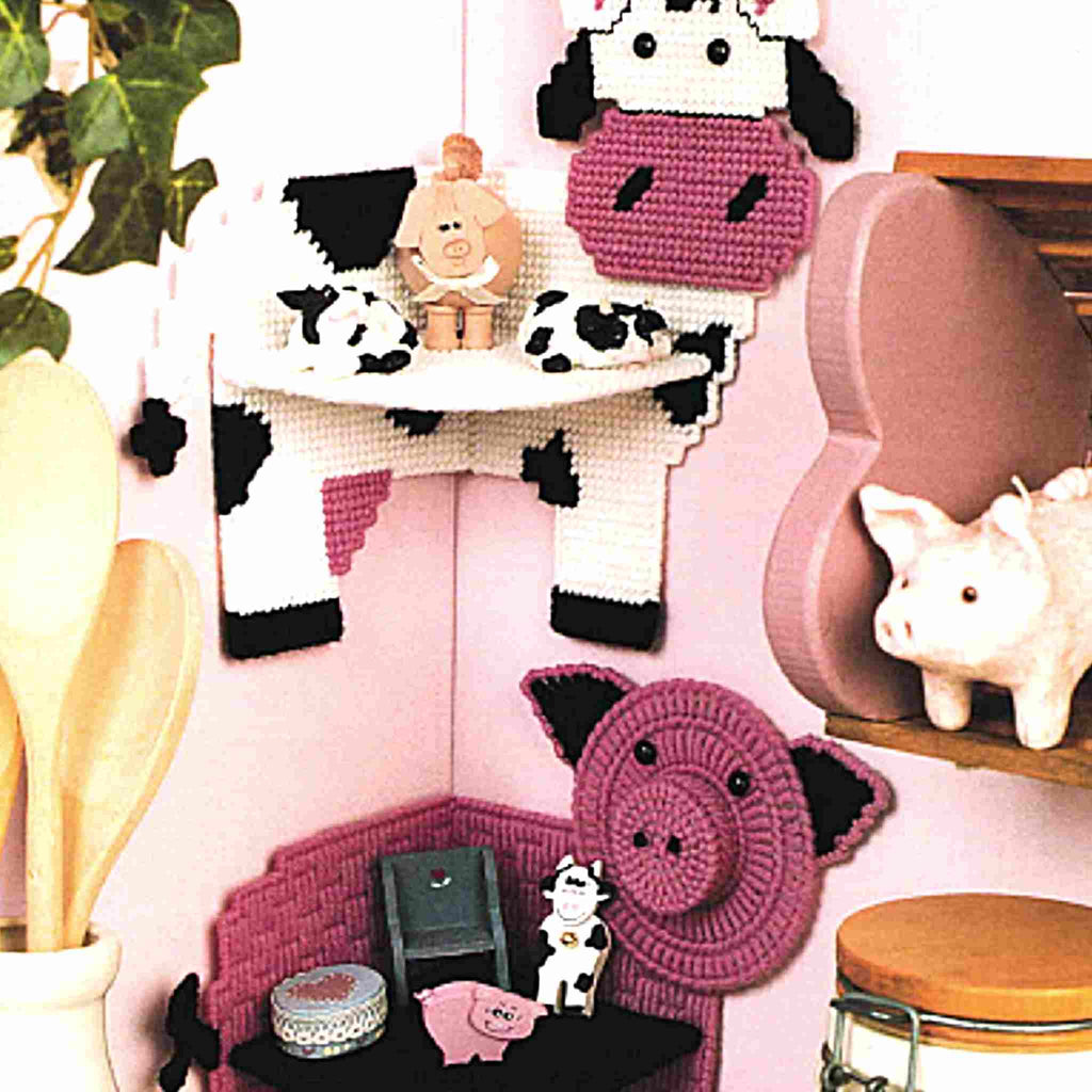 Animal Cornershelves Plastic Canvas Pattern for Pig and Cow Shelves