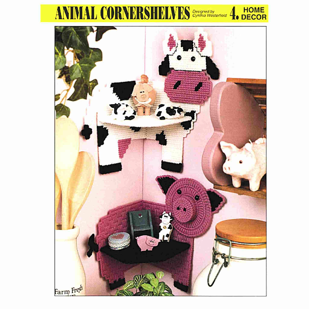 Animal Cornershelves Plastic Canvas Pattern for Pig and Cow Shelves
