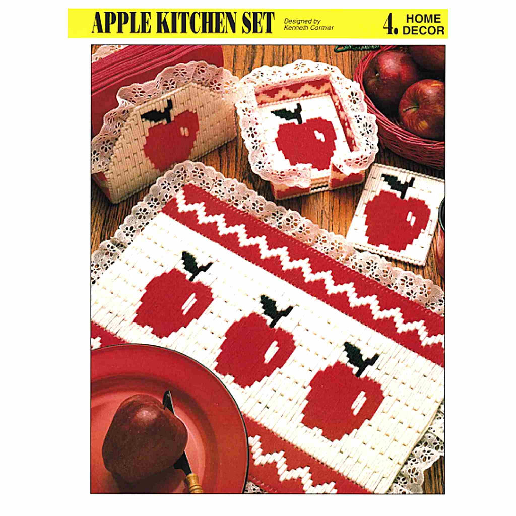 Apple Kitchen Set Plastic Canvas Coasters, Placemat, and Napkin Holder Pattern