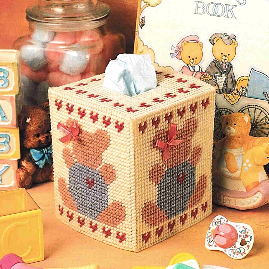Baby Bear Tissue Box Cover Vintage Plastic Canvas Pattern