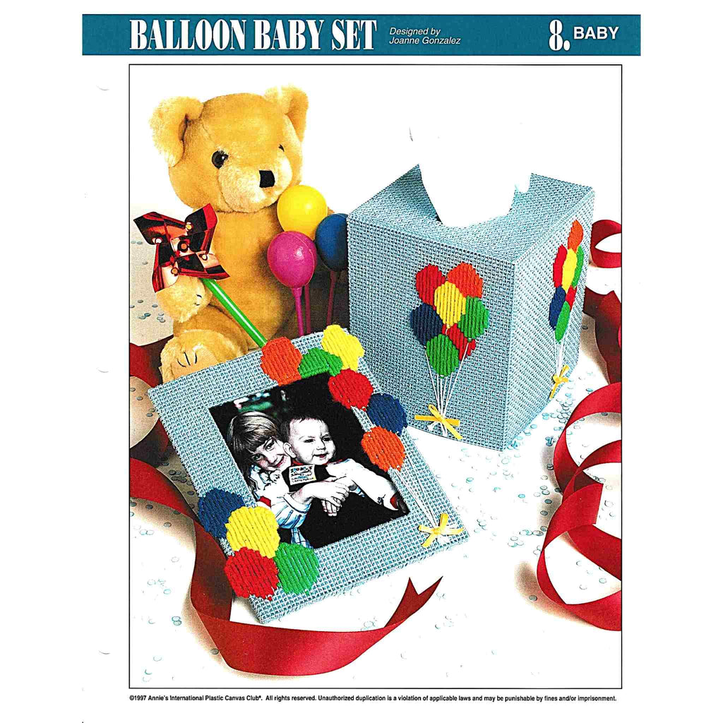 Balloon Baby Tissue Box Cover and Photo Frame Set 10-mesh Plastic Canvas Pattern