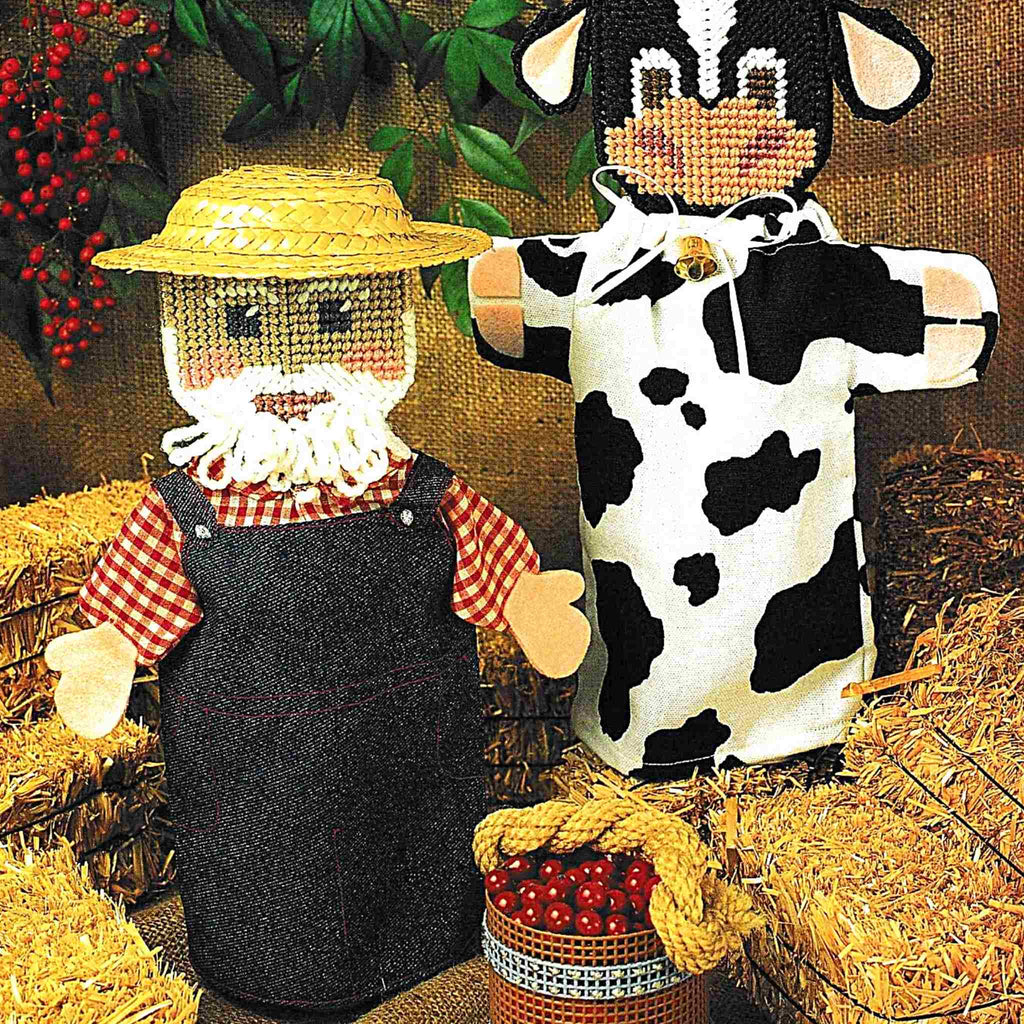 Barnyard Farmer and Cow Puppets Plastic Canvas Pattern