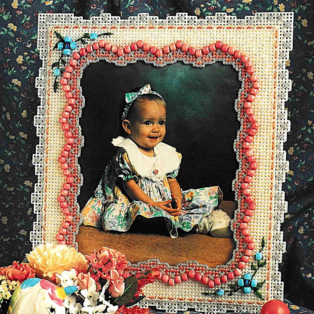 Beaded Picture Frame Vintage Plastic Canvas Pattern