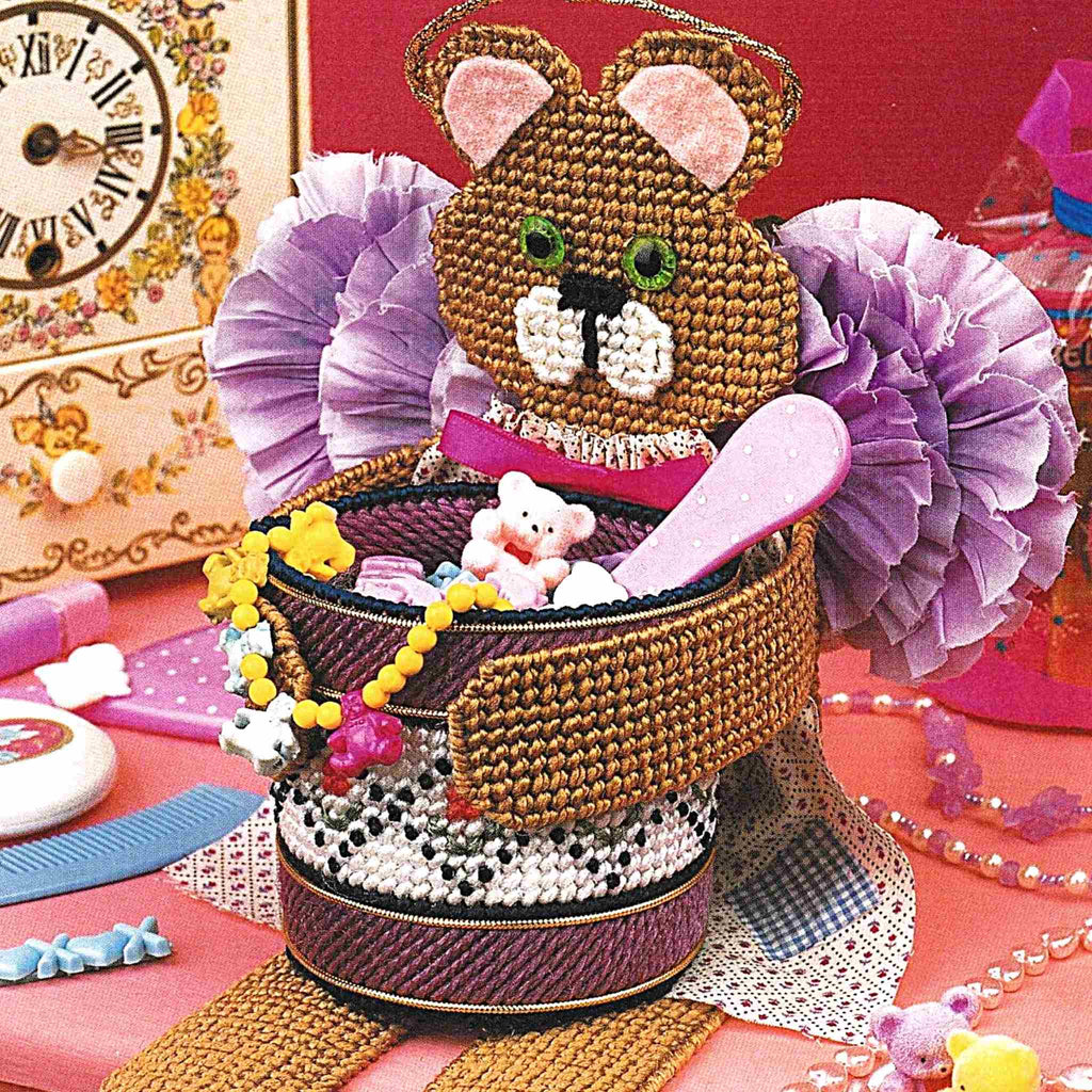 Vintage Plastic Canvas Pattern: Bear Angel. Basic materials you'll need: 7-count plastic canvas, worsted-weight or plastic canvas yarn, tapestry needle.