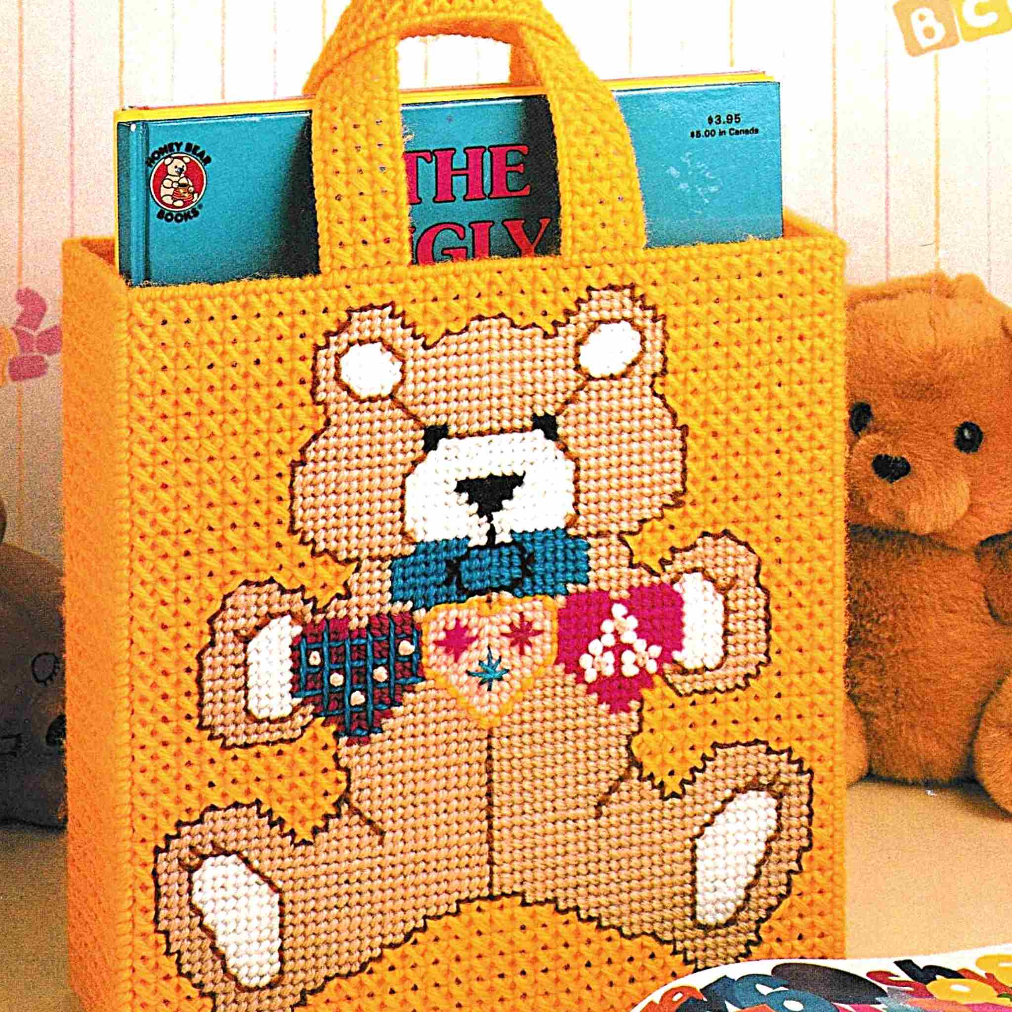 Bear Needlepoint Tote Bag Vintage Plastic Canvas Pattern