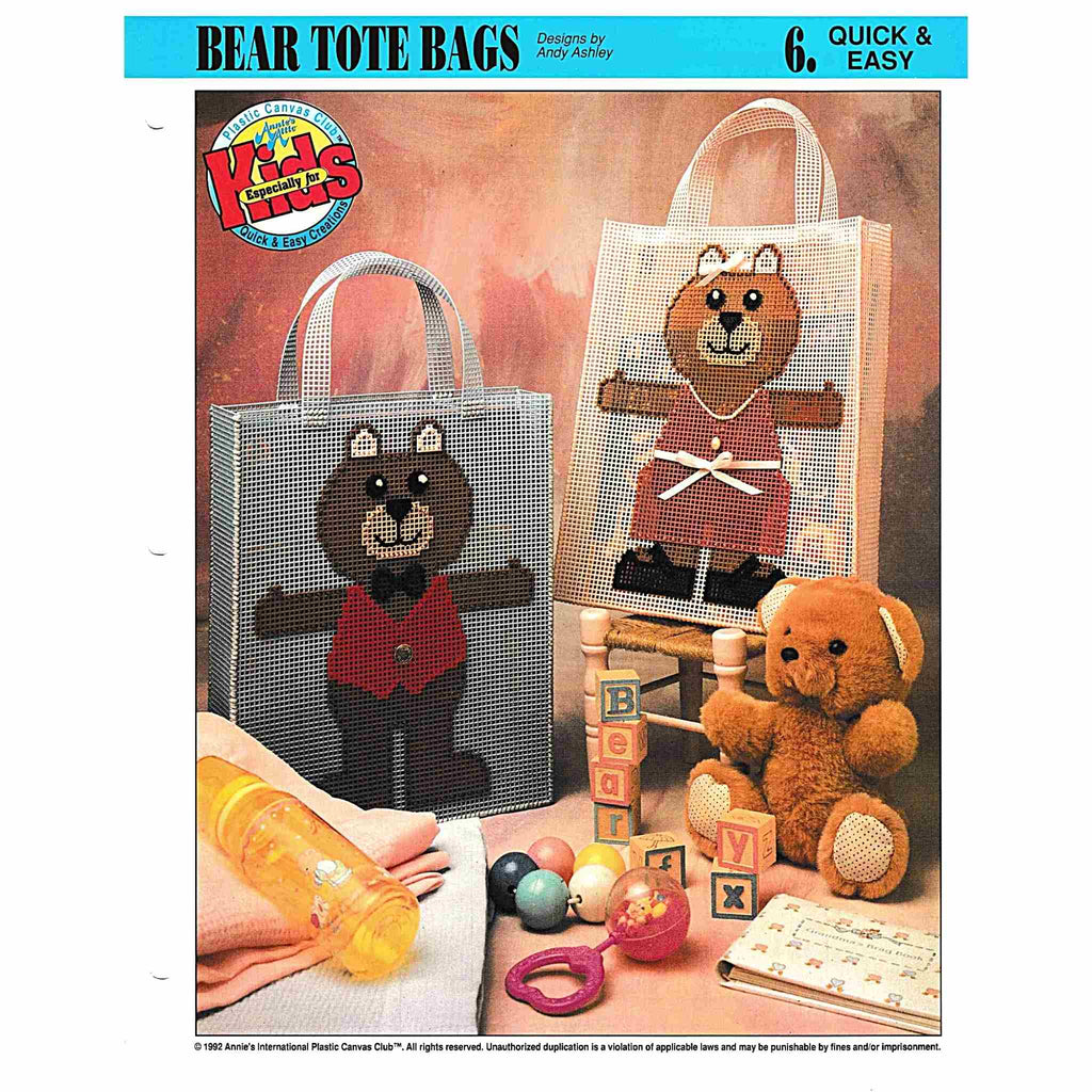 Vintage Plastic Canvas Pattern: Bear Tote Bags. Basic materials you'll need: 7-count plastic canvas, yarn, tapestry needle. 