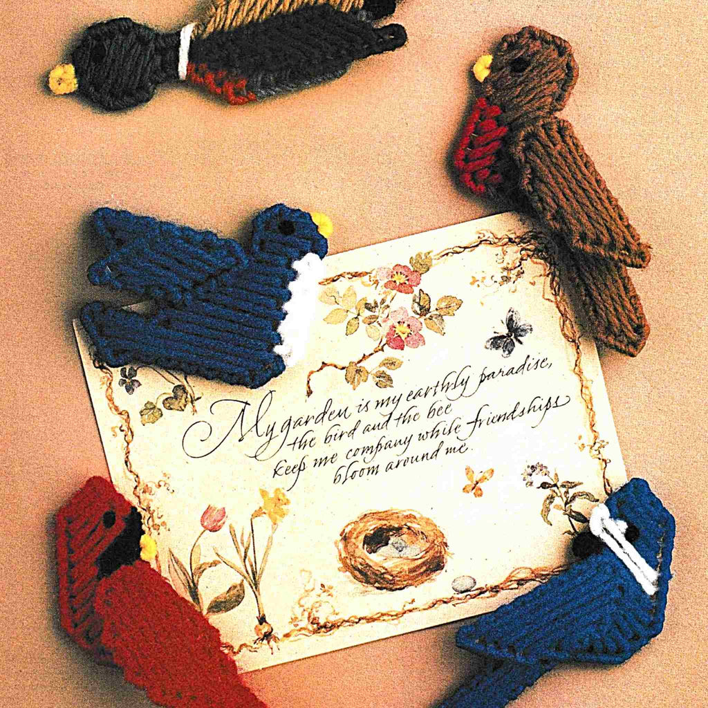 Vintage Plastic Canvas Pattern: Bird Fridgies. Charts included to make following bird magnets: blue jay, cardinal, mallard duck, bluebird, and robin. Basic materials you'll need are 7-count plastic canvas and worsted-/ #4 medium-weight yarn. 