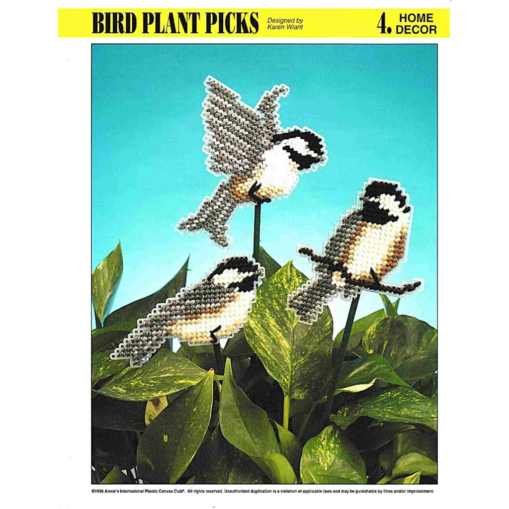 Vintage Plastic Canvas Pattern: Bird Plant Picks. Basic materials you'll need are 7-count plastic canvas and worsted/ #4 medium-weight yarn.