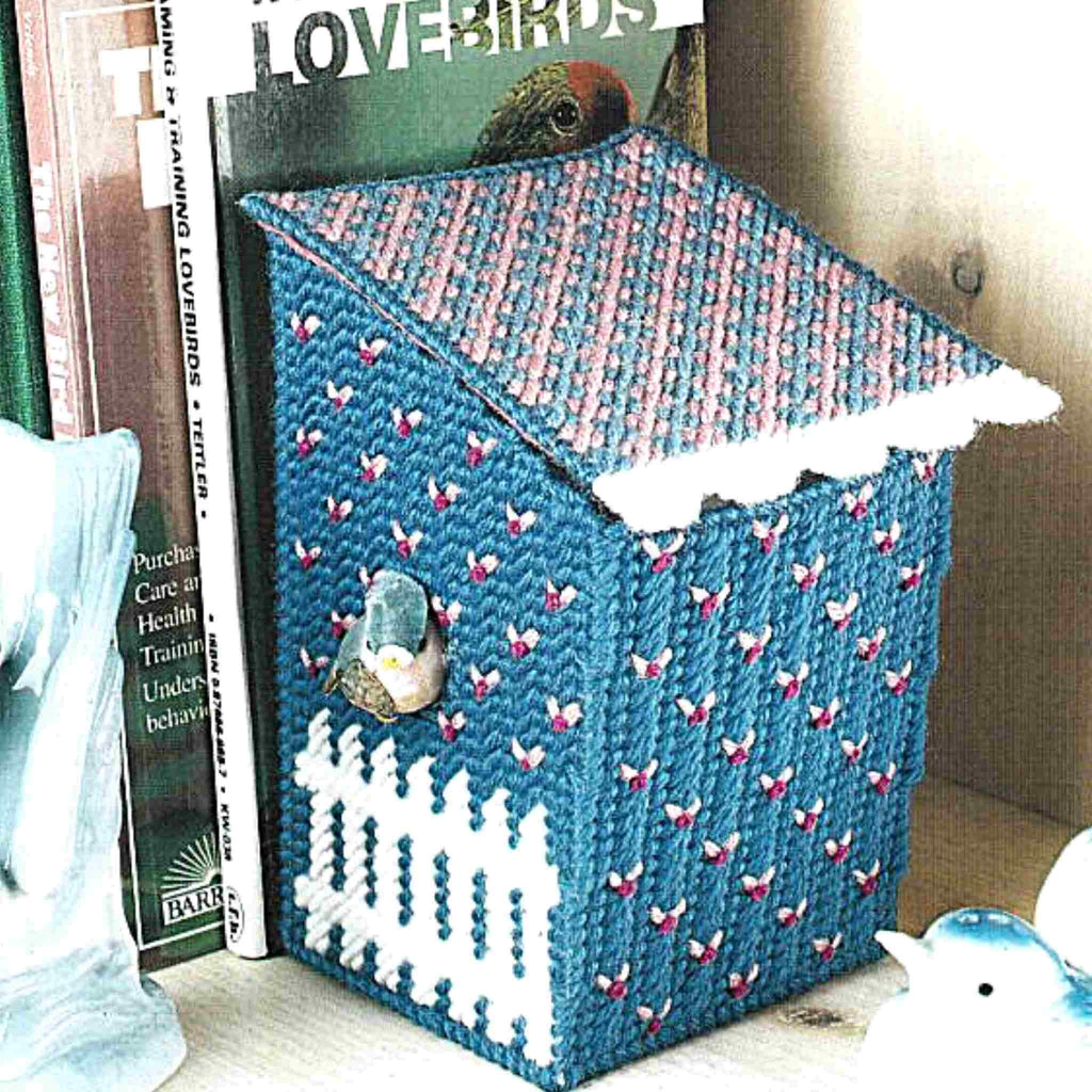 Vintage Plastic Canvas Pattern: Birdhouse Bookend. Basic materials you'll need are 7-count plastic canvas sheets and worsted/ #4 medium-weight yarn.