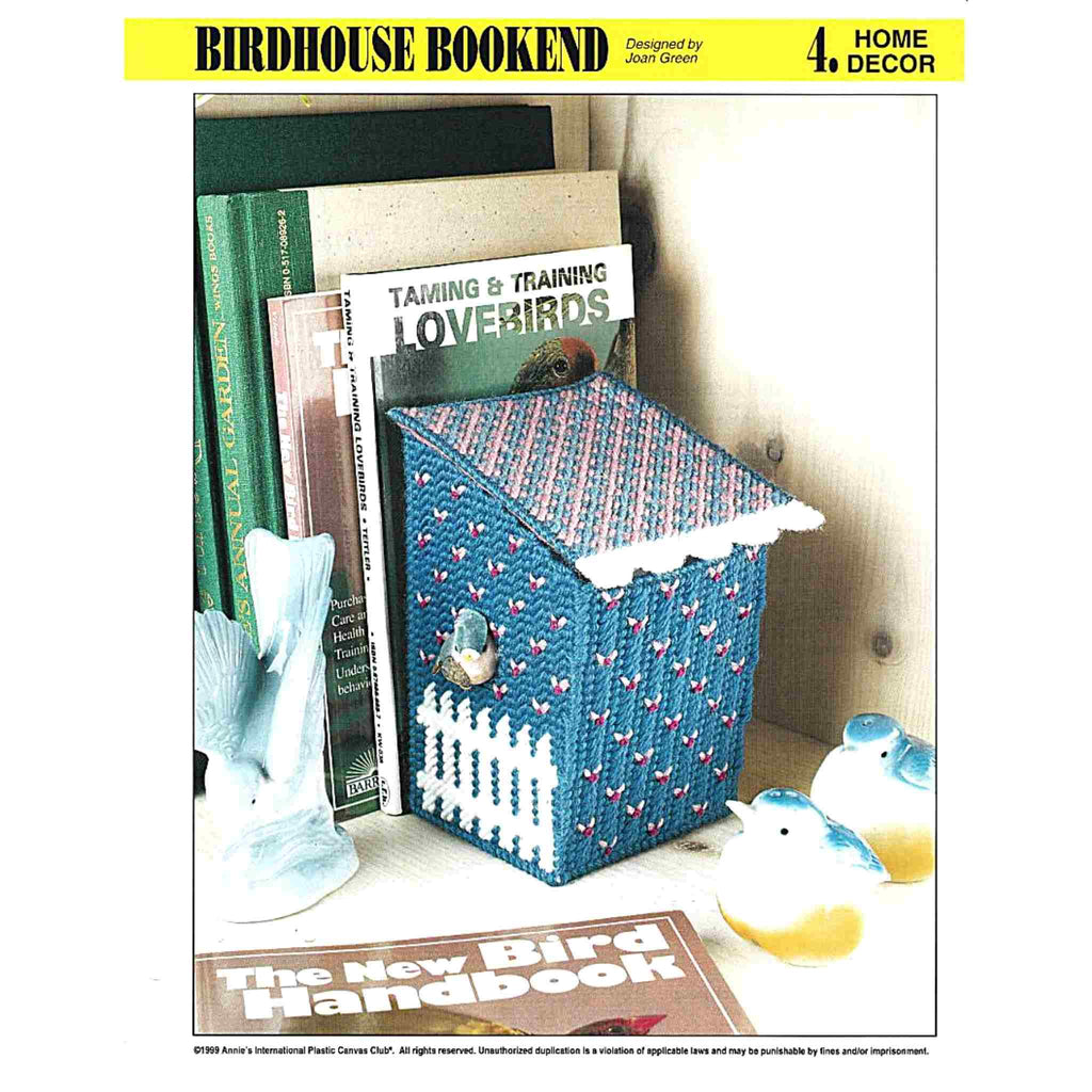 Vintage Plastic Canvas Pattern: Birdhouse Bookend. Basic materials you'll need are 7-count plastic canvas sheets and worsted/ #4 medium-weight yarn.