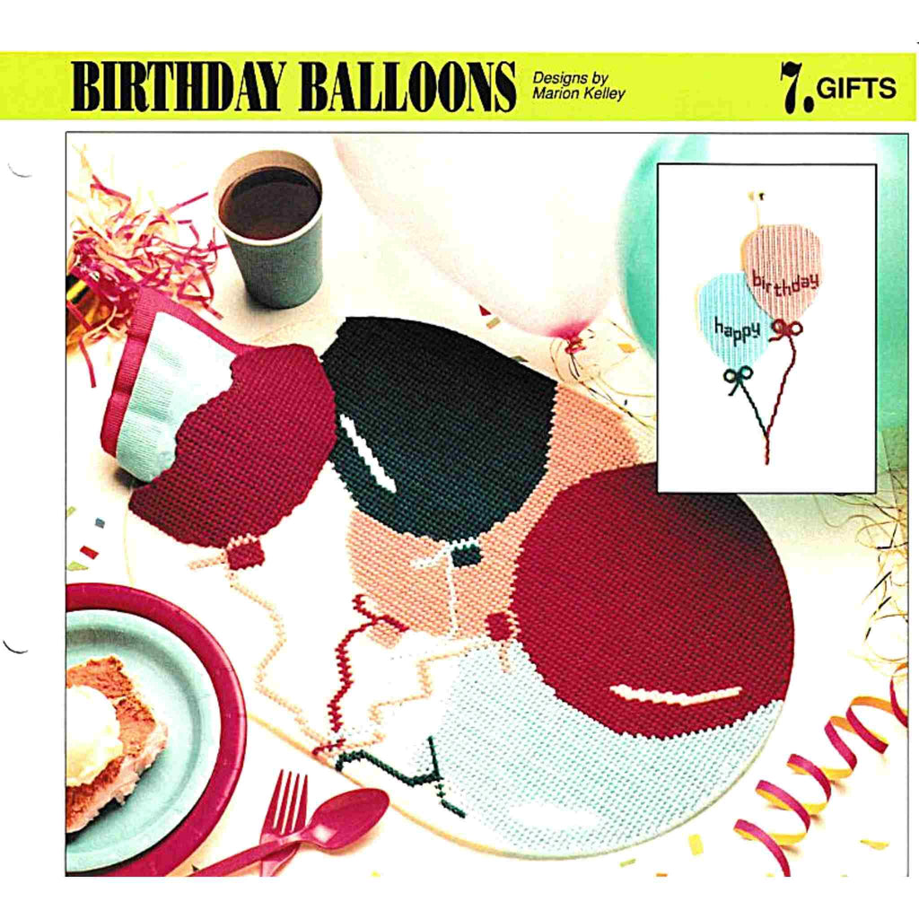 Vintage Plastic Canvas Pattern: Birthday Balloons. Charts included for balloons wall banner decor and placemat. Basic materials you need are 7-count plastic canvas sheets and worsted/ #4 medium-weight yarn. 