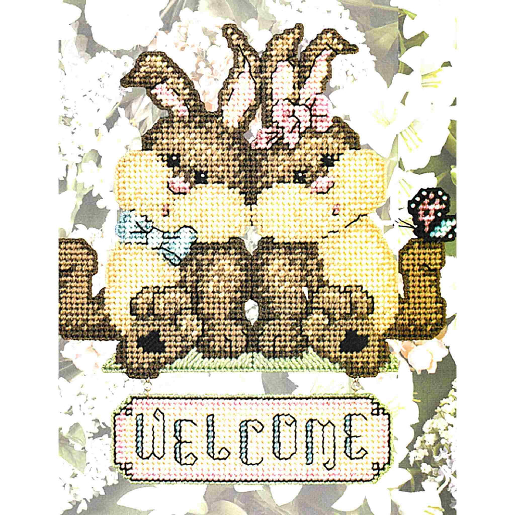 Spring Bunnies Welcome Sign Easter Plastic Canvas Pattern