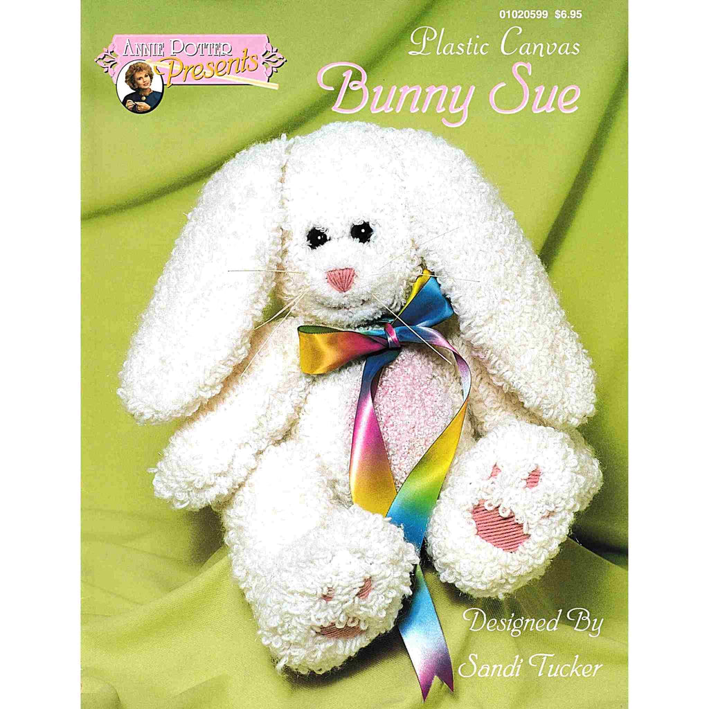 Vintage Easter Plastic Canvas Pattern: Bunny Sue.  Sweet plush bunny to be made using 7-count soft plastic canvas + worsted weight yarn. Finished size approximately 20" tall. 