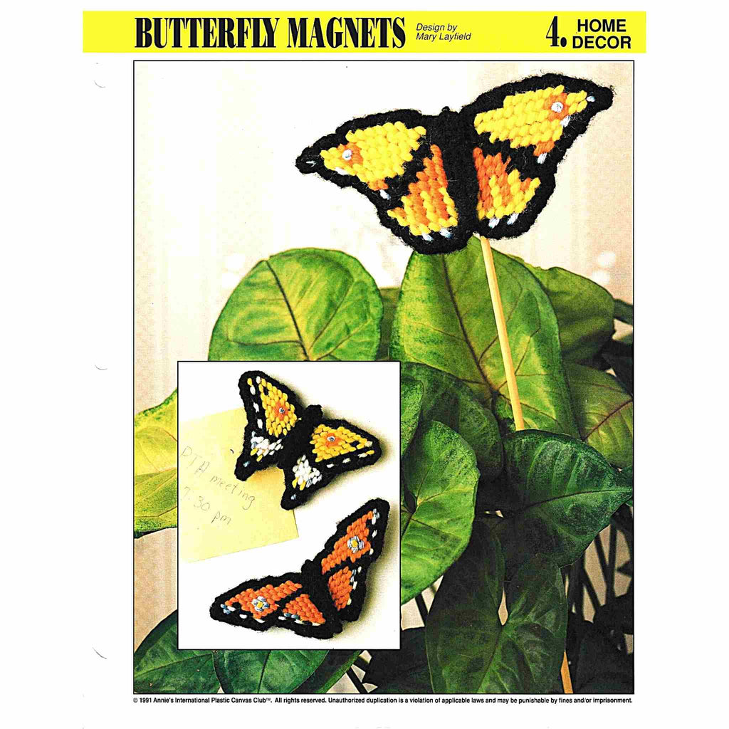 Vintage Plastic Canvas Pattern: Butterfly Magnets & Plant Pokes. Basic materials you'll need are 7-count plastic canvas sheets and worsted/ #4 medium-weight yarn. cover
