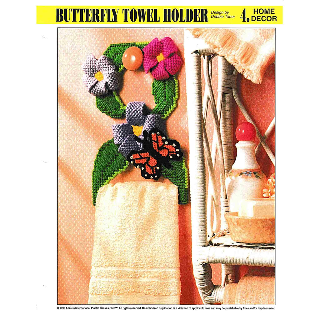 Vintage Plastic Canvas Pattern: Butterfly Towel Holder. Basic materials you'll need are 7-count plastic canvas sheets and worsted/ #4 medium-weight yarn. cover