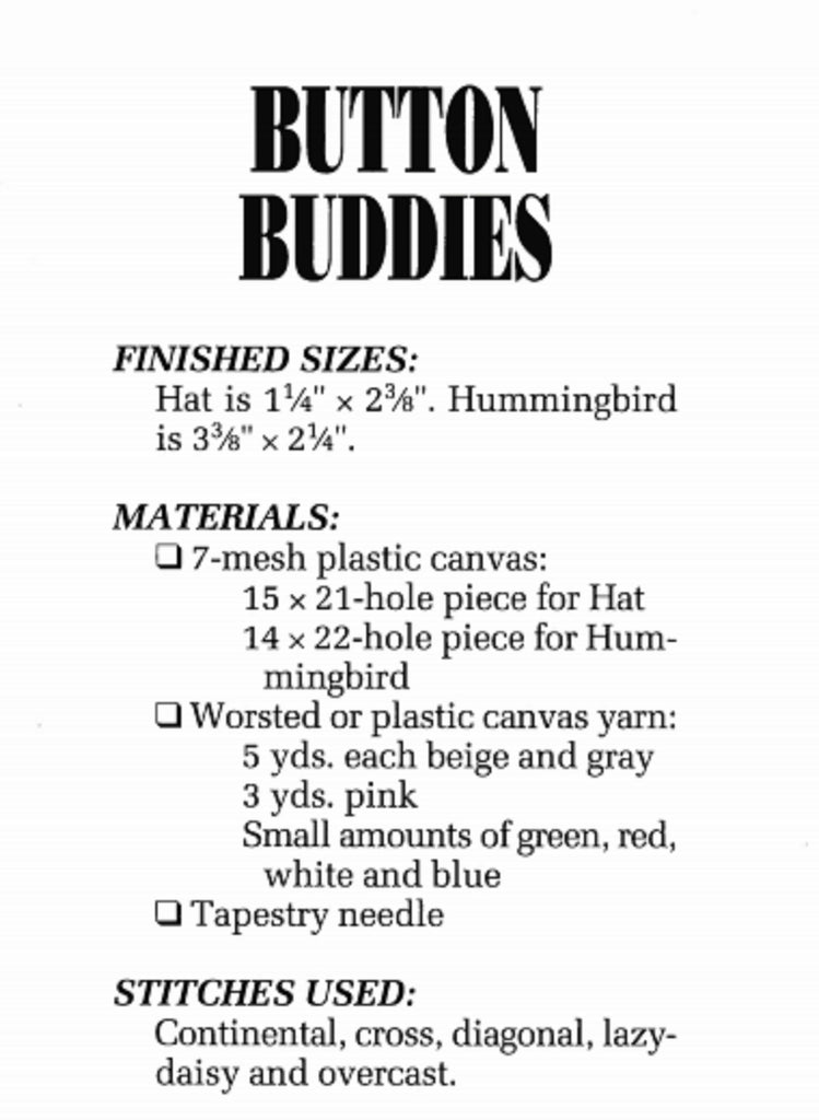 Button Cover Buddies Vintage Plastic Canvas Pattern supplies needed