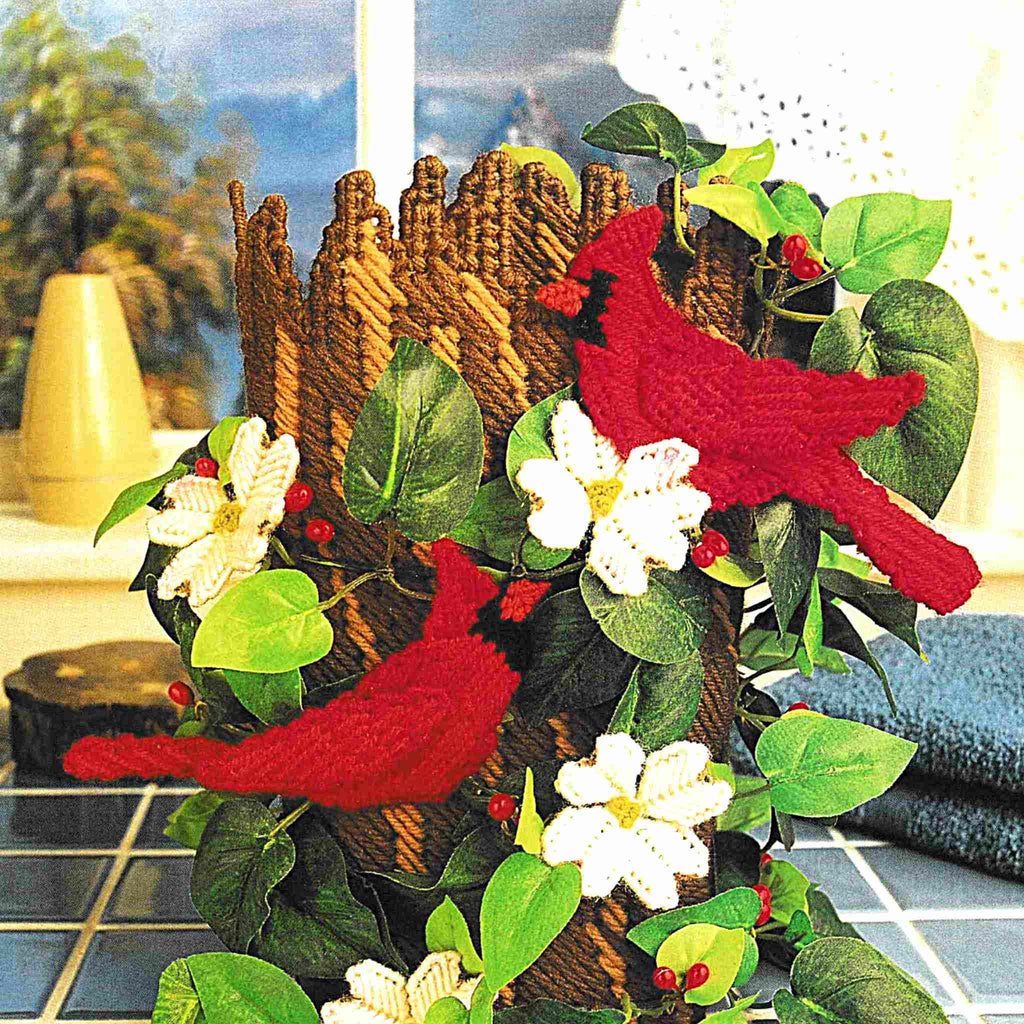 Vintage Plastic Canvas Pattern: Cardinals Air Freshener Cover. Create this floral and cardinal air freshener cover out of 7-count + 10-count plastic canvas sheets and worsted / medium-weight yarn. 