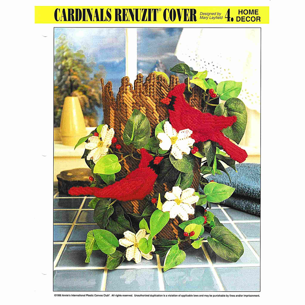 Vintage Plastic Canvas Pattern: Cardinals Air Freshener Cover. Create this floral and cardinal air freshener cover out of 7-count + 10-count plastic canvas sheets and worsted / medium-weight yarn. cover
