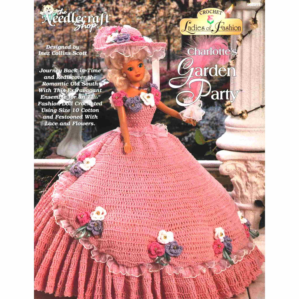 Vintage Fashion Doll Thread Crochet Needlecraft Pattern: Ladies of Fashion, Charlotte's Garden Party. Journey back in time and rediscover the romantic old South with this extravagant ensemble, stitched using size-10 bedspread cotton for your 11-½" fashion doll. 
