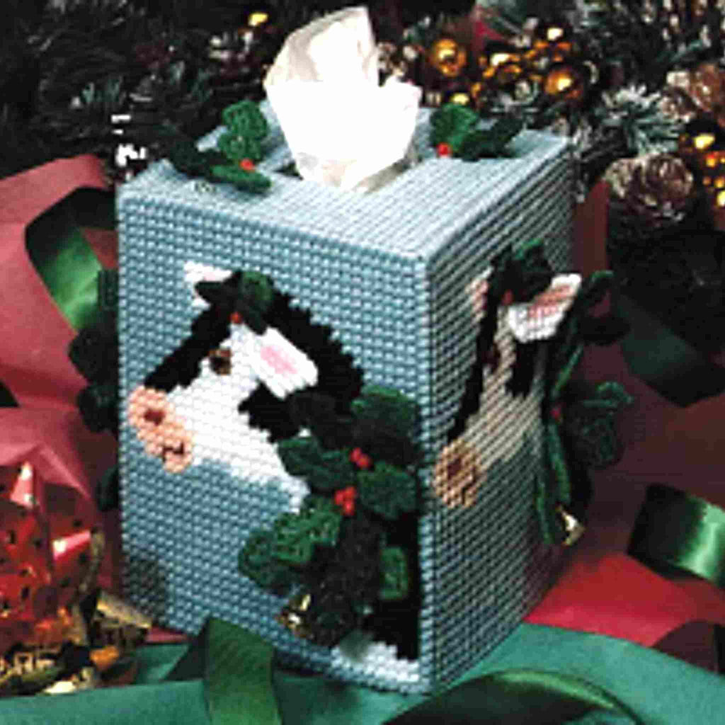 Holstein Cows Tissue Box Cover Plastic Canvas Christmas Pattern