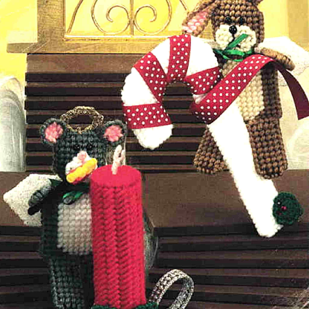 Christmas Critters Ornaments Plastic Canvas Pattern mouse and bunny ornaments
