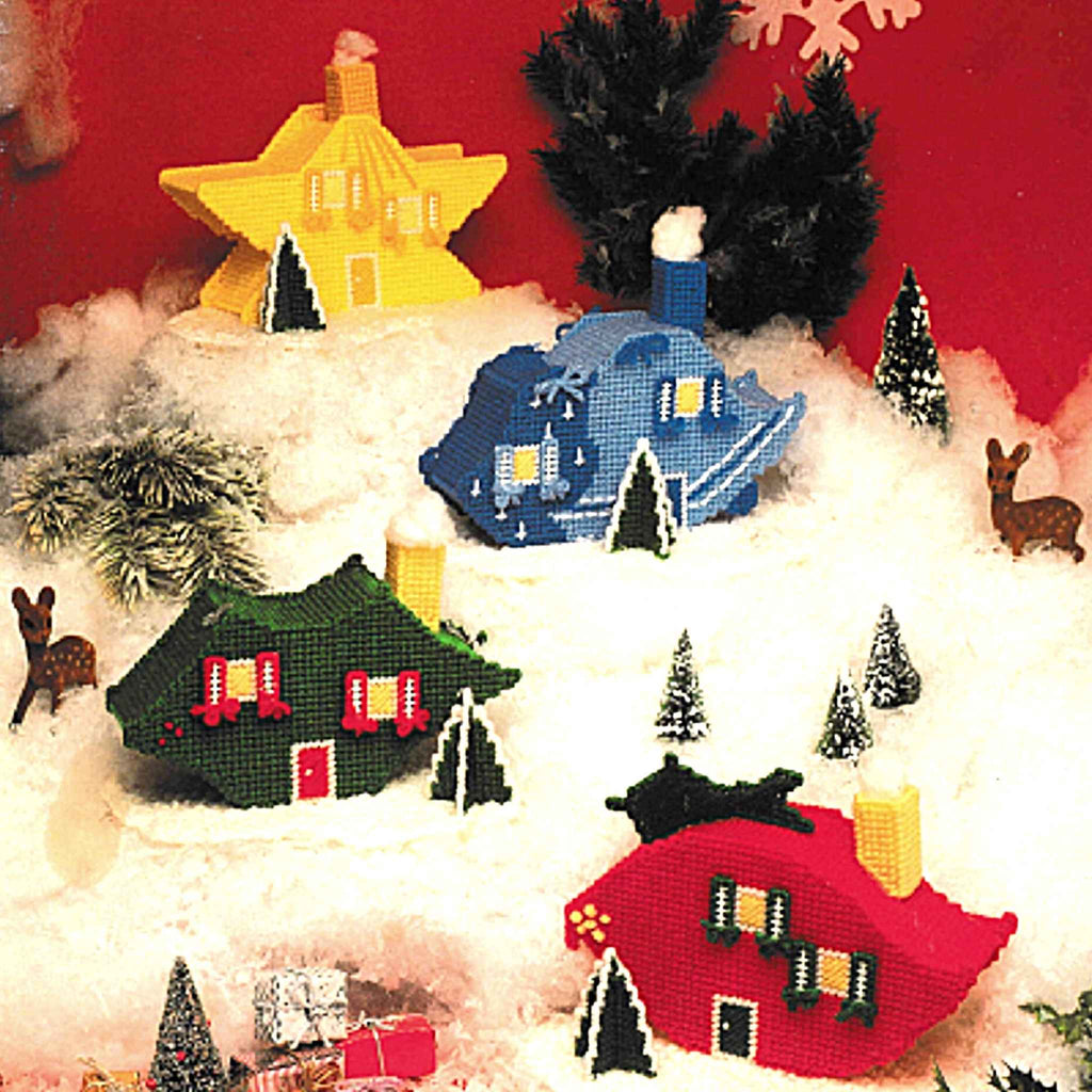 Christmas Ornament Houses Vintage Needlecraft Plastic Canvas Pattern