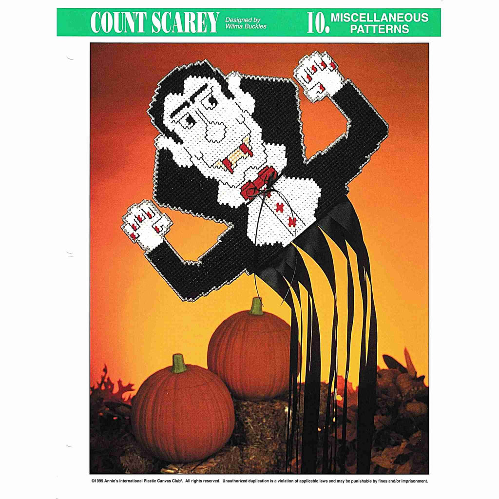 Vintage Halloween Plastic Canvas Pattern: Count Scarey Windsock. Stitch up this friendly vampire windsock out of 7-count plastic canvas and medium-weight yarn.