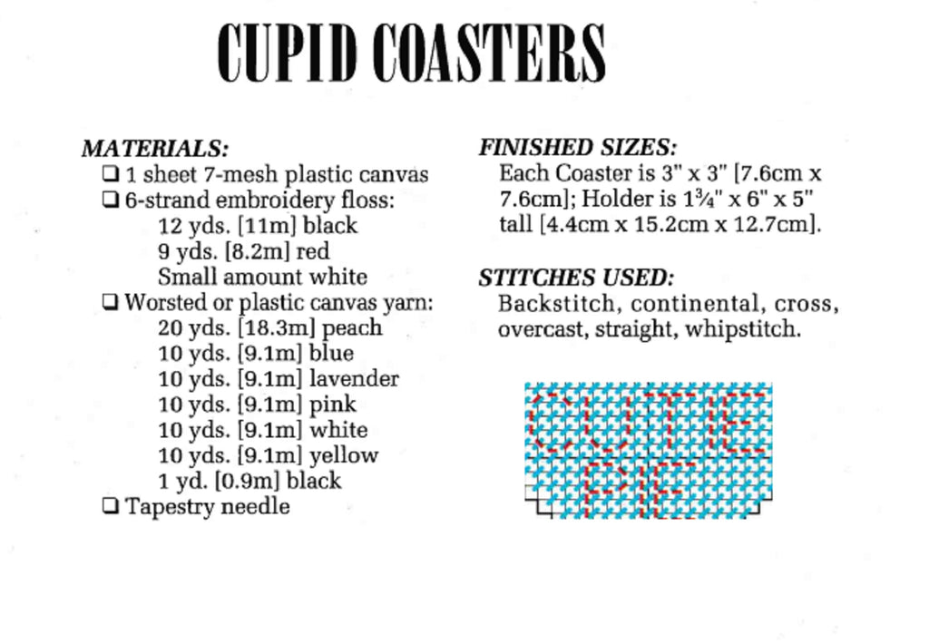 Valentines Cupid Coasters Plastic Canvas Pattern info