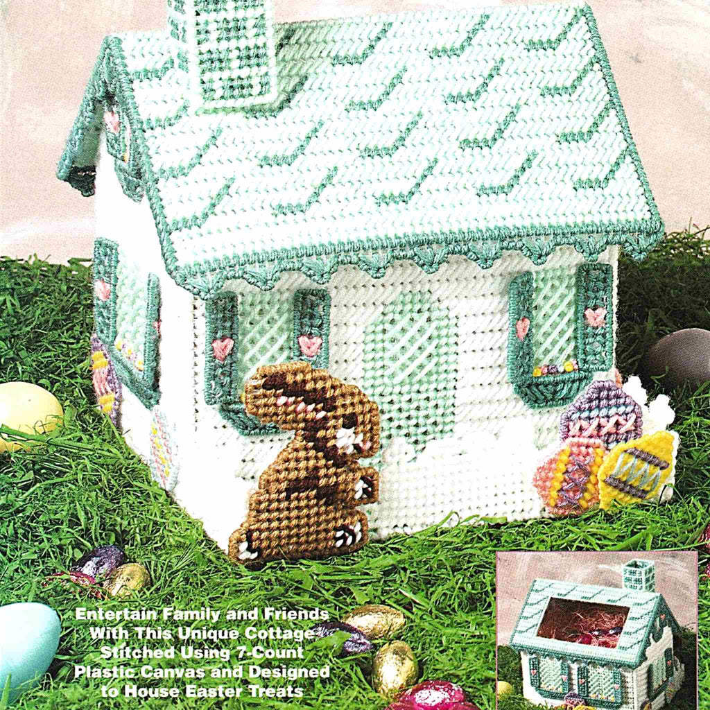 Vintage Plastic Canvas Pattern: "Easter Candy Cottage" to be made using 7-count plastic canvas + worsted weight yarn. detail