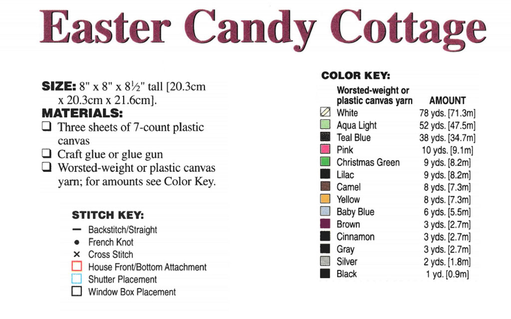 Vintage Plastic Canvas Pattern: "Easter Candy Cottage" to be made using 7-count plastic canvas + worsted weight yarn. supplies list