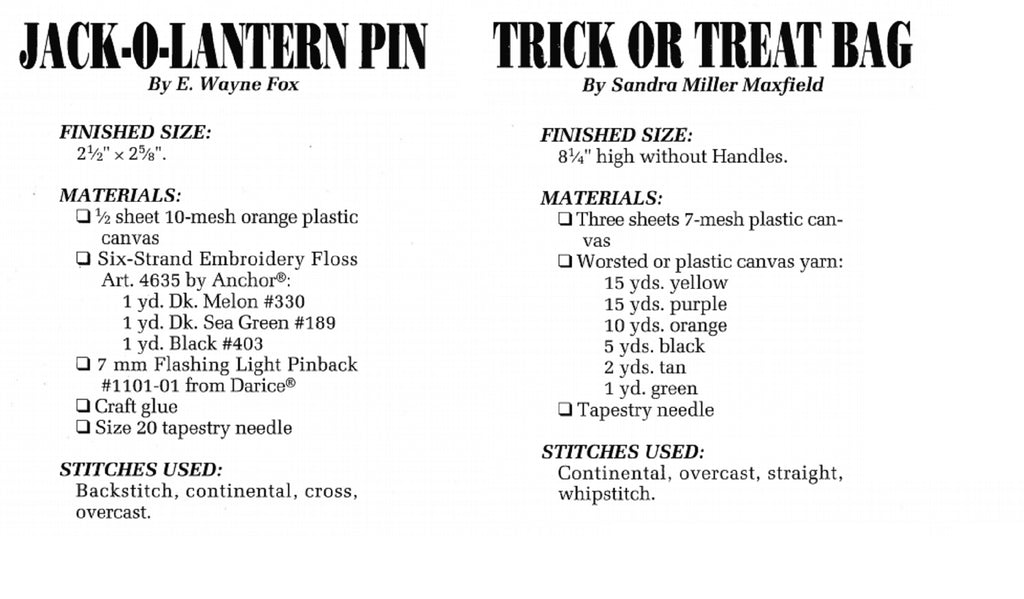 Fright Night Halloween Tote Plastic Canvas Needlecraft Pattern supplies