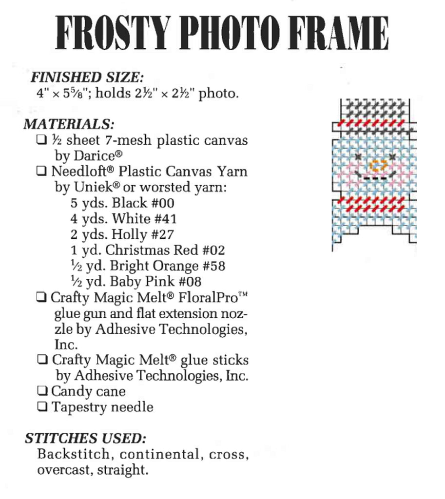 Frosty Photo Frame Plastic Canvas Pattern Christmas Snowman info