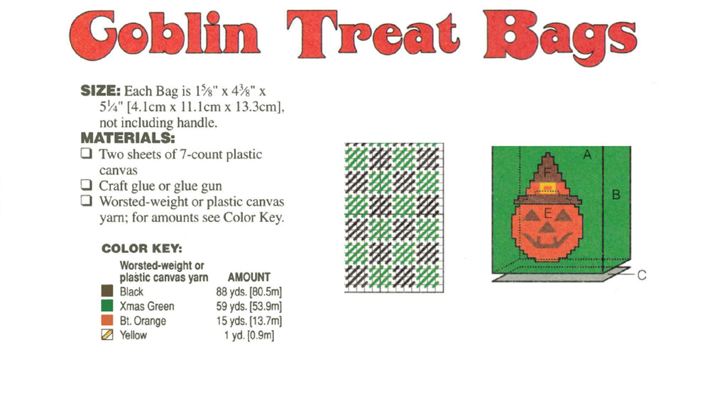 Goblin Treat Bags Plastic Canvas Pattern supplies