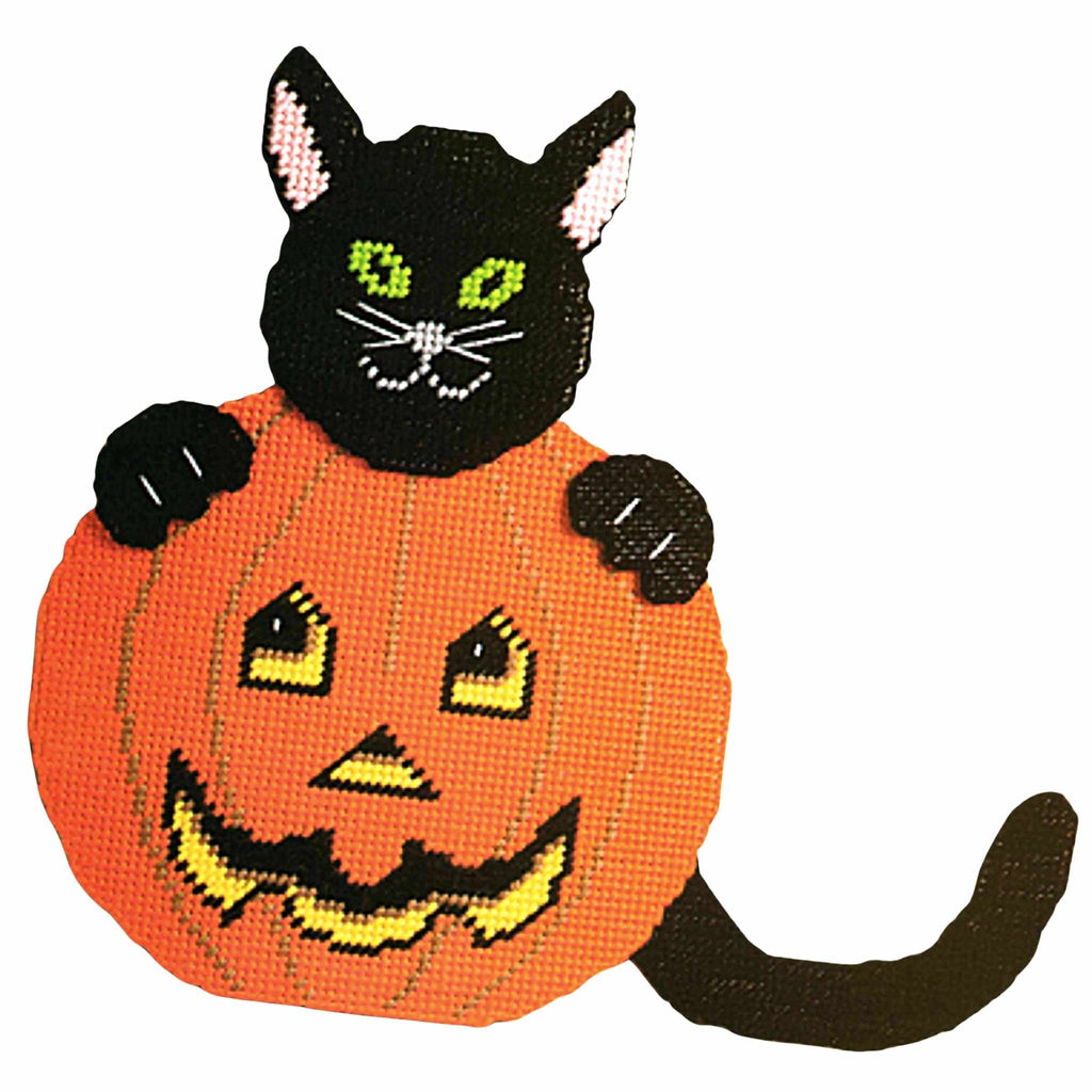Halloween Cat and Pumpkin Plastic Canvas Pattern 