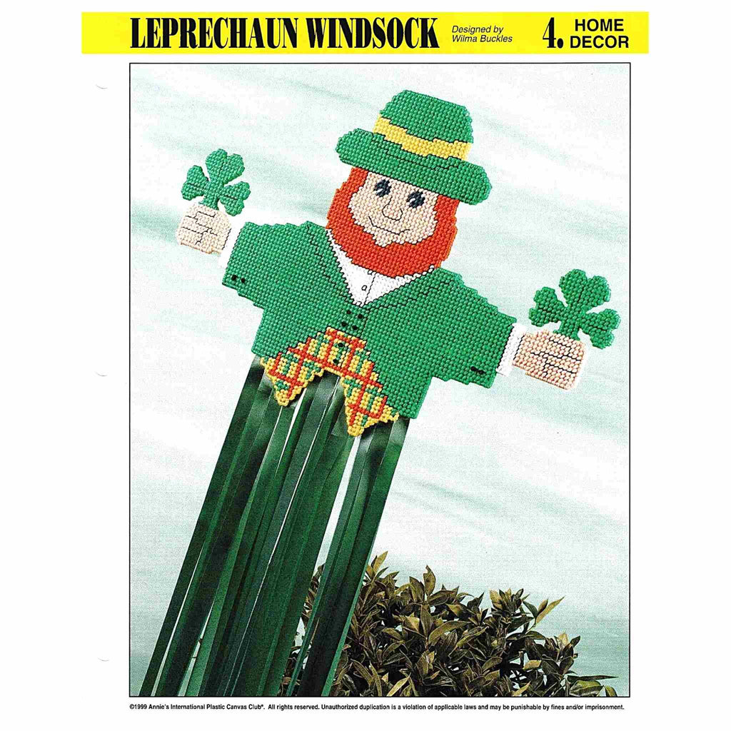 Leprechaun Windsock St Patrick's Day Plastic Canvas Needlecraft Pattern cover