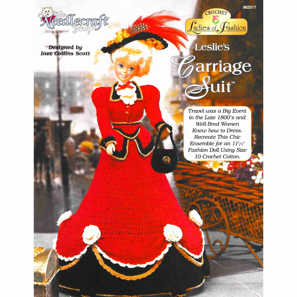 Vintage Fashion Doll Dress Thread Crochet Pattern: Ladies of Fashion, Leslie's Carriage Suit. Crocheted using size-10 cotton for your 11-½" fashion doll. 
