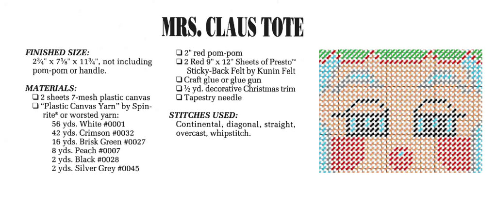 Christmas Mrs. Claus Tote Plastic Canvas Pattern Gift Bag