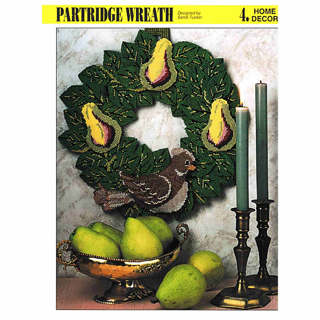 Partridge Wreath Plastic Canvas Pattern, DIY Christmas Wall Decor