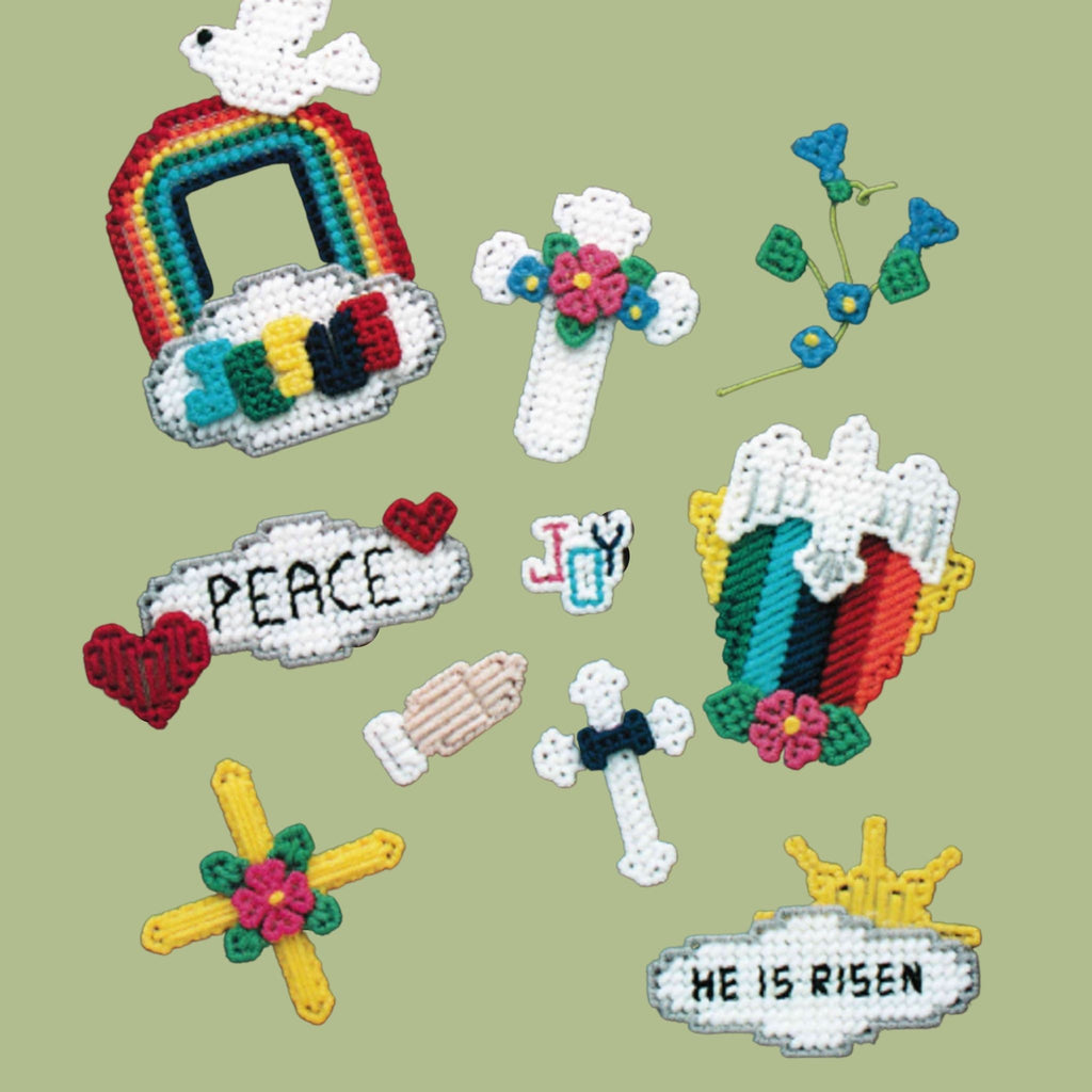 Vintage Easter Plastic Canvas Pattern: "Tokens of Faith" to be made using 7-count plastic canvas + worsted weight yarn. detail