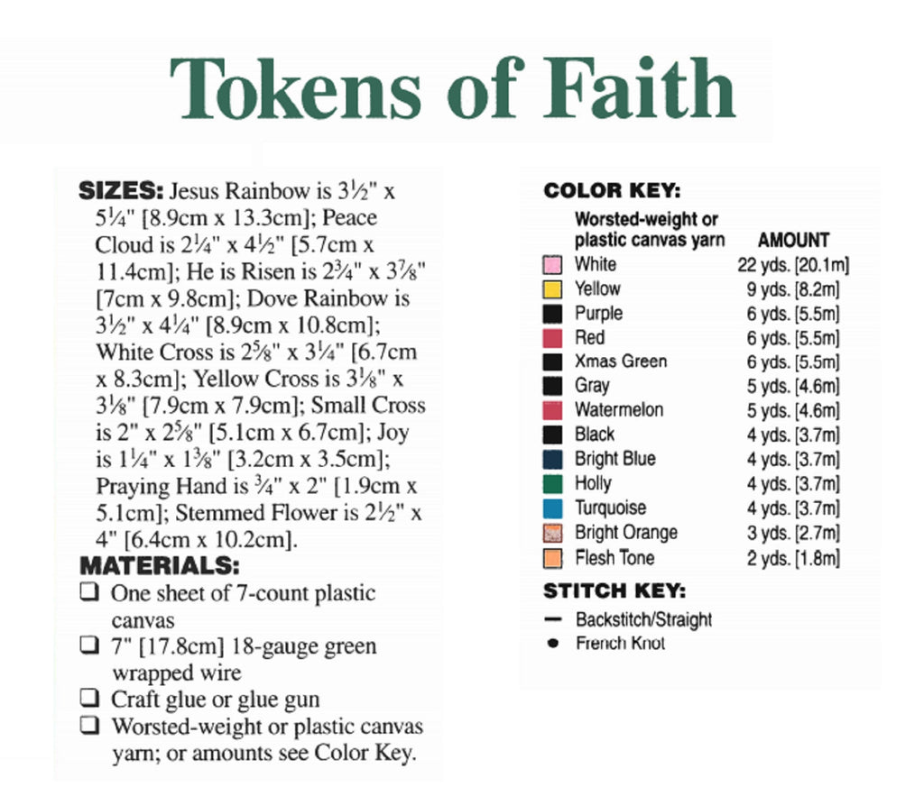 Vintage Easter Plastic Canvas Pattern: "Tokens of Faith" to be made using 7-count plastic canvas + worsted weight yarn. supplies list