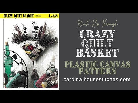 Vintage Plastic Canvas Pattern: Crazy Quilt Basket. Charts and basic instructions to make plastic canvas hanging wall basket.