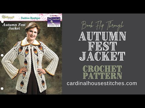 Vintage Crochet Pattern Leaflet: Autumn Fest Jacket. Made using sport-weight yarn.