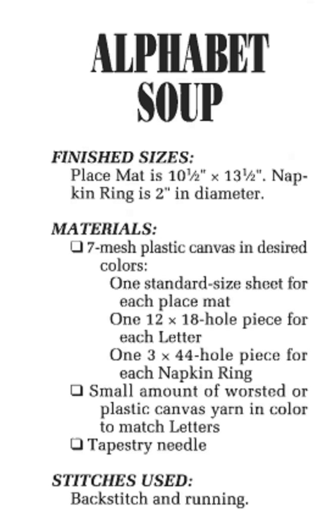 Alphabet Soup Font Plastic Canvas Pattern